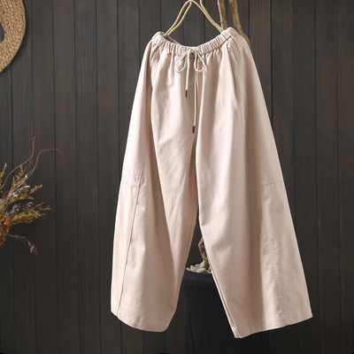 休闲裤女2026新款春装粉色纯棉超好看减龄显瘦松弛感小个子九分裤