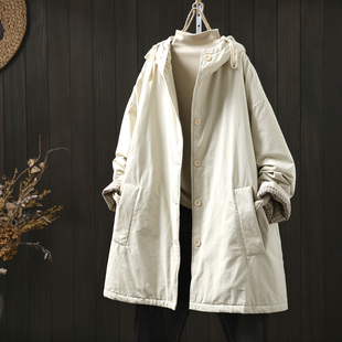 绝美冬装厚外套女冬新款2025白色中长款连帽二棉夹棉宽松百搭棉服