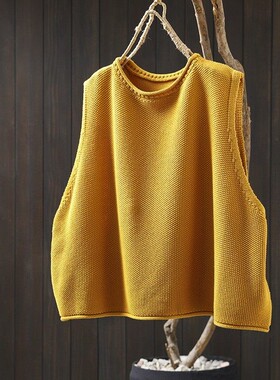 黄色外穿马甲坎肩女2026新款春季洋气棉线针织无袖叠穿好看小马夹