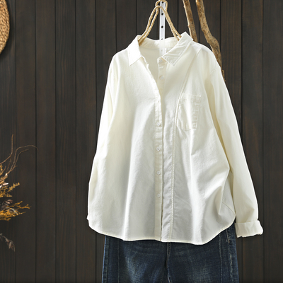 白衬衫女款2026春新款灯芯绒上班族叠穿百搭设计感通勤小个子衬衣