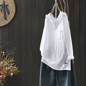 纯棉连帽破洞长袖 2026秋宽松大板开叉休闲打底上衣 白t恤女中长款