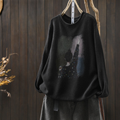 棉线针织百搭宽松显瘦内搭设计感针织衫 黑色毛衣女款 2026秋冬新款