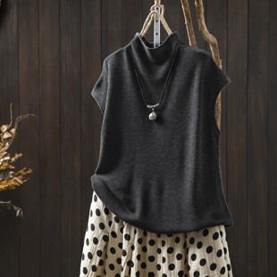 初春漂亮上衣女2026新款简约半高领羊毛纯色百搭打底无袖套头毛衫