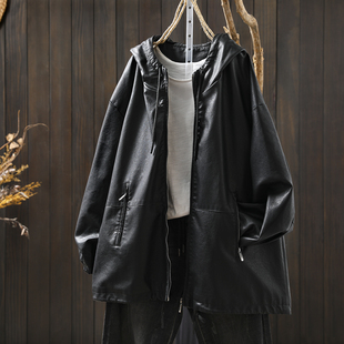 黑色皮衣女款2026新款酷飒风秋季连帽纯色宽松时尚显瘦PU皮夹克