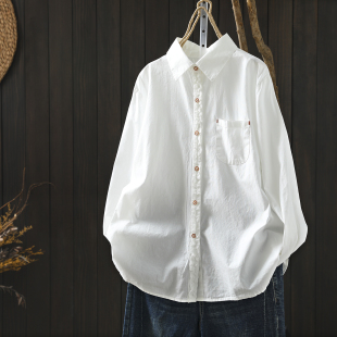 白色衬衫女2026新款春季纯棉设计感文艺小众宽松显瘦百搭长袖衬衣