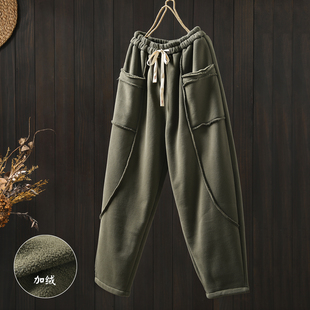 冬加绒毛边小个子超火流行独特洋气宽松休闲九分裤 裤 子女2025新款