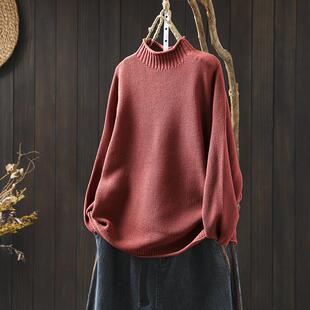 半高领棉线毛衣女款2026新款冬季宽松遮肉显瘦不起球打底针织衫