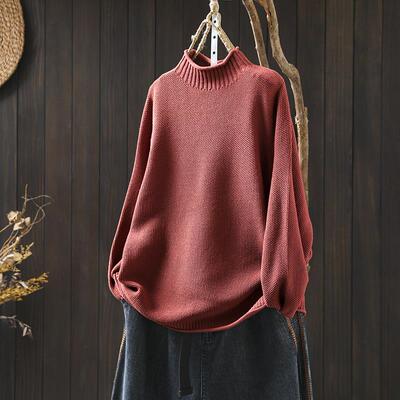 半高领棉线毛衣女款2025新款冬季宽松遮肉显瘦不起球打底针织衫