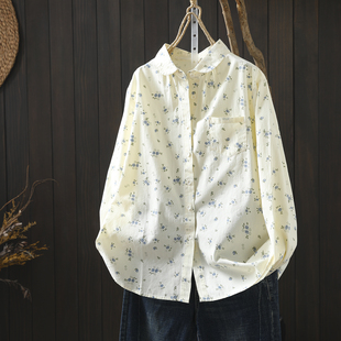 纯棉衬衫女新款2026初春清新碎花娃娃领休闲洋气设计感文艺小衬衣