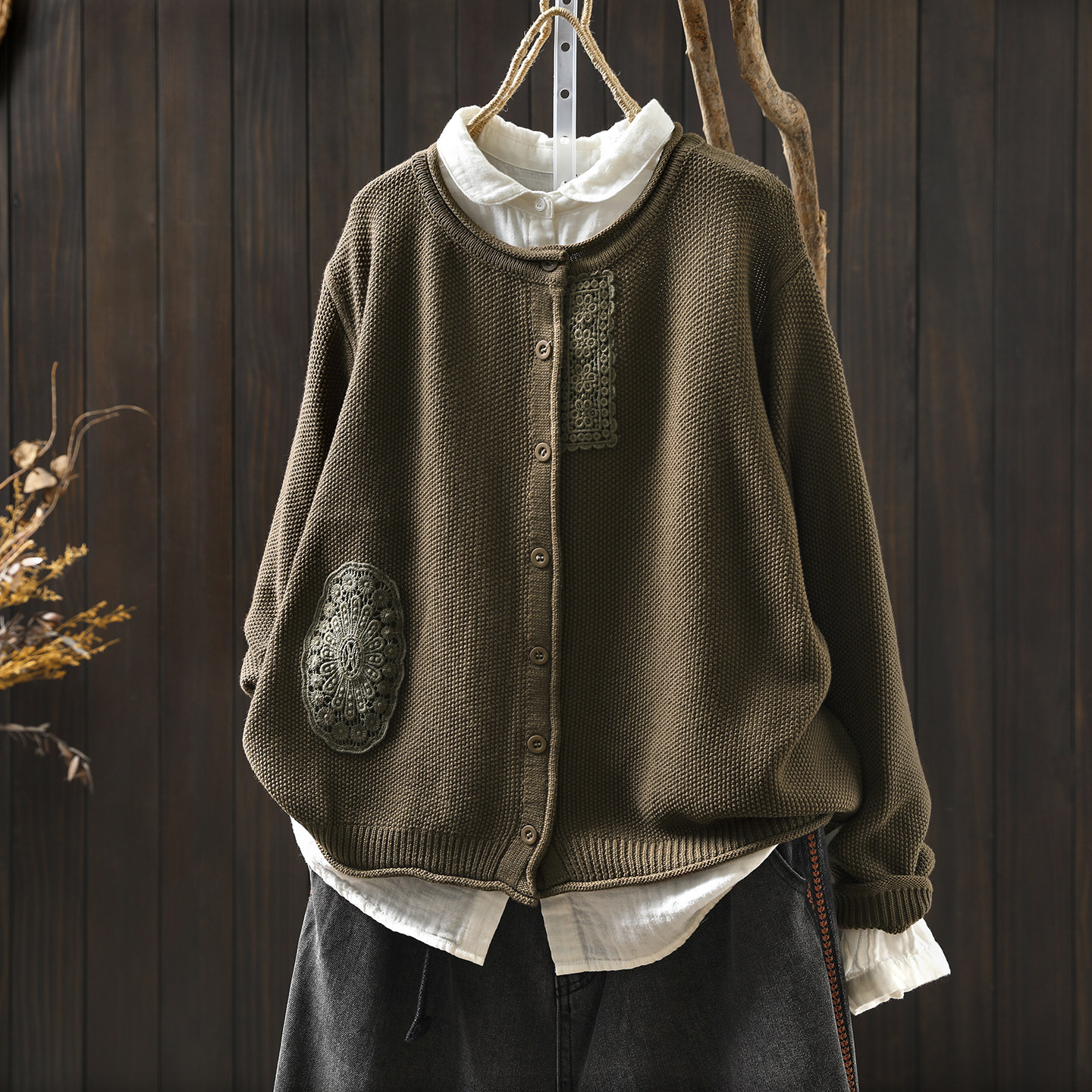 棉线针织衫女2025新款秋复古纯色蕾丝卷边设计感纯色百搭长袖开衫,女装/女士精品,毛针织衫,淘宝优惠券,粉丝福利购,淘宝优惠卷