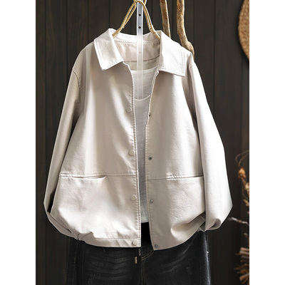 白色皮衣外套女2025年秋季新款小个子酷飒风短款气质爆款pu皮夹克