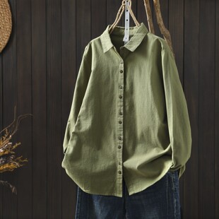 初春绿色纯棉磨毛设计感单穿外搭休闲小衬衫 爆款 2026新款 衬衣女款
