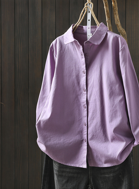 衬衫2026正流行宽松正肩袖气质巨好看翻领紫色长袖娃娃领衬衣小衫
