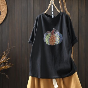 印花休闲松弛感圆领百搭日常小衫 夏黑色时尚 t恤2026新款 女士短袖