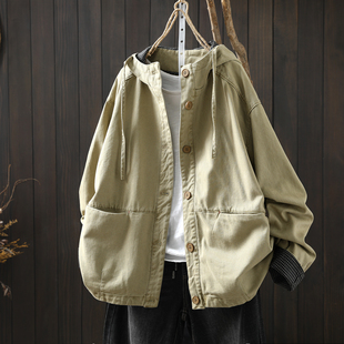 慵懒风外套女装2026早春新款连帽双口袋韩系工装宽松休闲百搭上衣