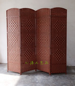 中式 手工实木折叠草编屏风隔断时尚 酒店玄关客厅卧室移动折屏简约