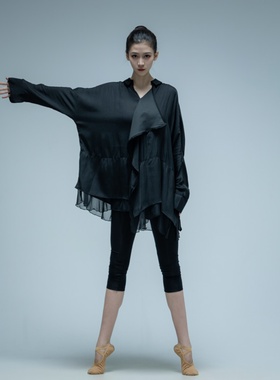 现代舞练功演出服黑色衬衫艺考舞蹈服古典舞宽松上衣男女衬衣飘逸