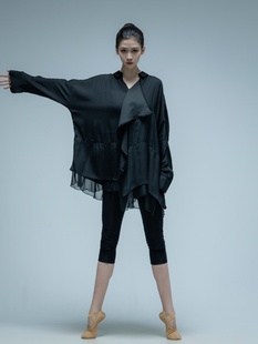 现代舞练功演出服黑色衬衫艺考舞蹈服古典舞宽松上衣男女衬衣飘逸