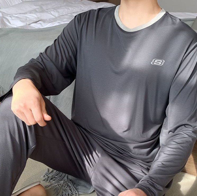 Skechers斯凯奇男士春秋简约舒适亲肤长裤睡衣休闲家居服JJ25M055