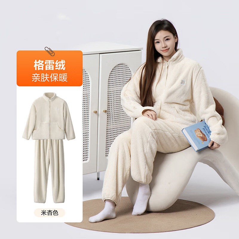 Skechers斯凯奇女款秋冬宽松加绒保暖休闲拉链家居服套装JJ25W082