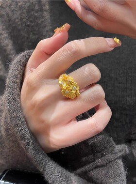 新中式繁花锦簇戒指女小众设计轻奢高颜值镶嵌点钻花朵食指戒开口
