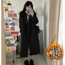 显瘦外套 领风衣学生时尚 毛呢大衣女秋冬中长款 夹棉过膝双排扣西装
