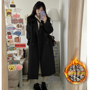 显瘦外套 领风衣学生时尚 毛呢大衣女秋冬中长款 夹棉过膝双排扣西装