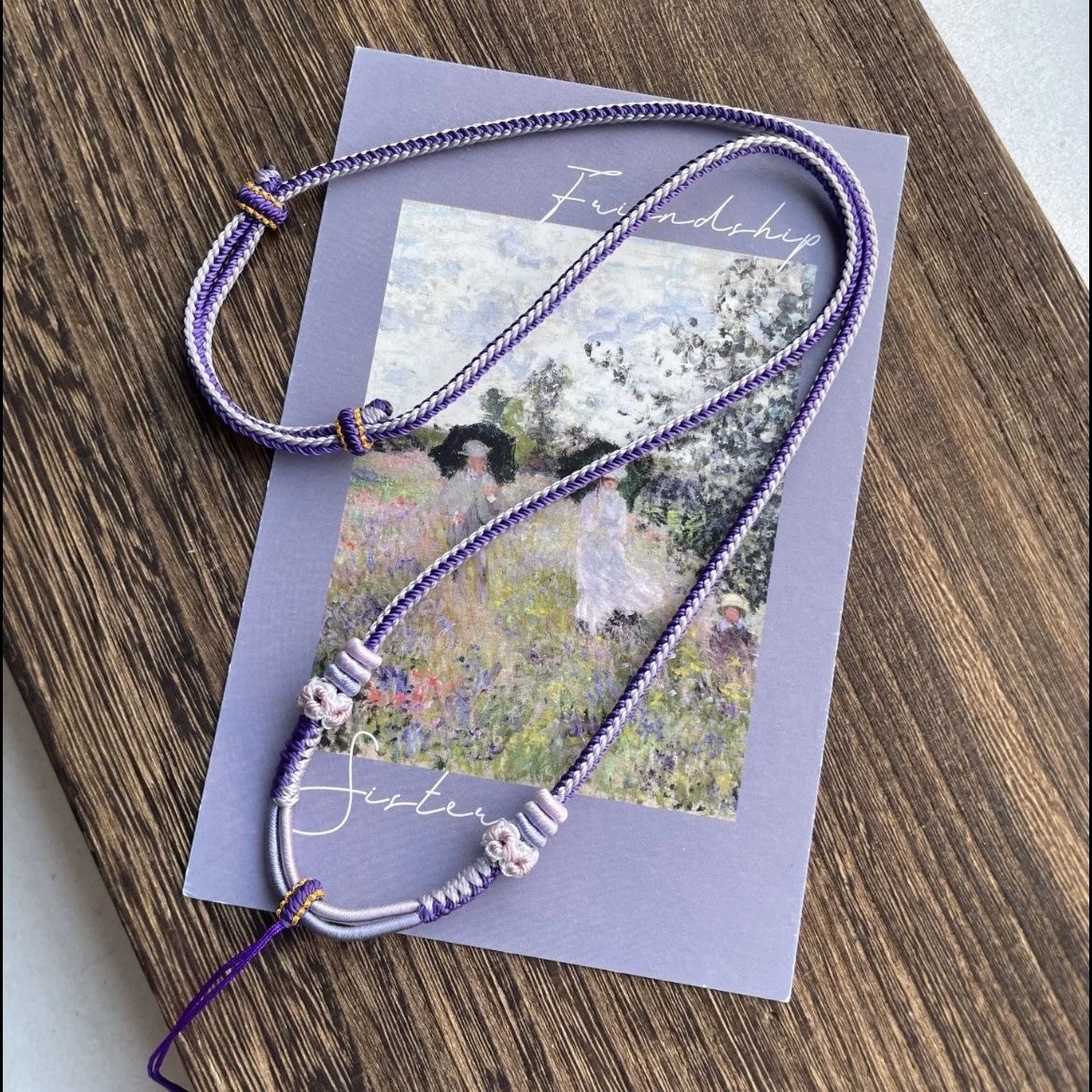 （绝绝紫）手工编织八股桃花吊坠绳紫色系锁骨链女可穿吊坠项链绳