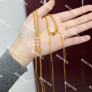 双耳金色编织吊坠绳细款可穿双孔配件锦鲤锁百搭可调节黄色项链绳