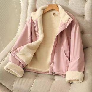 加绒加厚短款立领棉衣女秋冬新款羊羔绒宽松显瘦棉袄外套风衣女