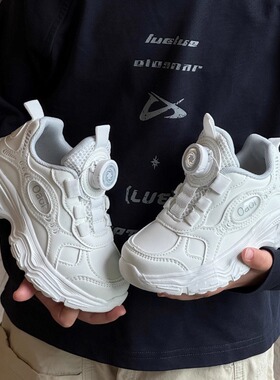 男童运动鞋2025秋季新款女童旋转纽扣老爹鞋儿童时尚软底小白鞋