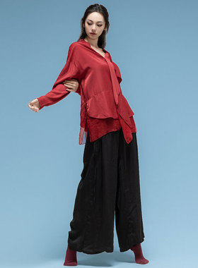现代宽松舞蹈服衬衫高级飘逸中国舞蹈服红色现代舞新款练功服衬衫