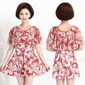 遮肚显瘦泡温泉游泳装 2024新款 分体裙式 泳衣女中老年妈妈款 胖 大码