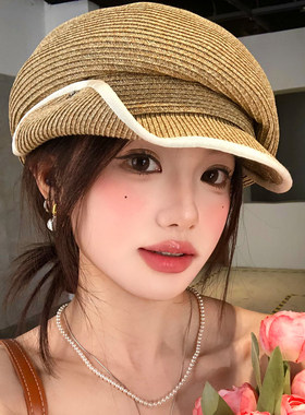 2026新款草编贝雷帽女春