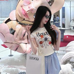 露脐辣妹休闲女装 Rouje 印花纯棉短款 小雏菊短袖 T恤 Dsyle潮牌法式