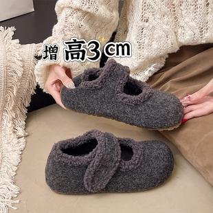 内配裙子保暖加绒玛丽珍毛毛鞋女2025秋冬单鞋棉鞋毛呢料软底