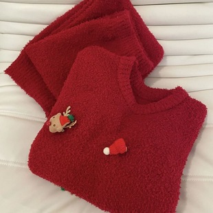家居服套装 软绵绵加绒加厚长袖 新款 韩系ins珊瑚绒圣诞睡衣女冬季