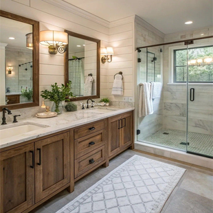 美式乡村实木浴室柜组合双盆大理石台面卫生间洗漱台洗手盆卫生间