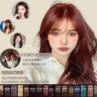 NINE COLOR冷茶系染发剂粉棕蓝莓黑无需漂发自己在家染纯植物染膏