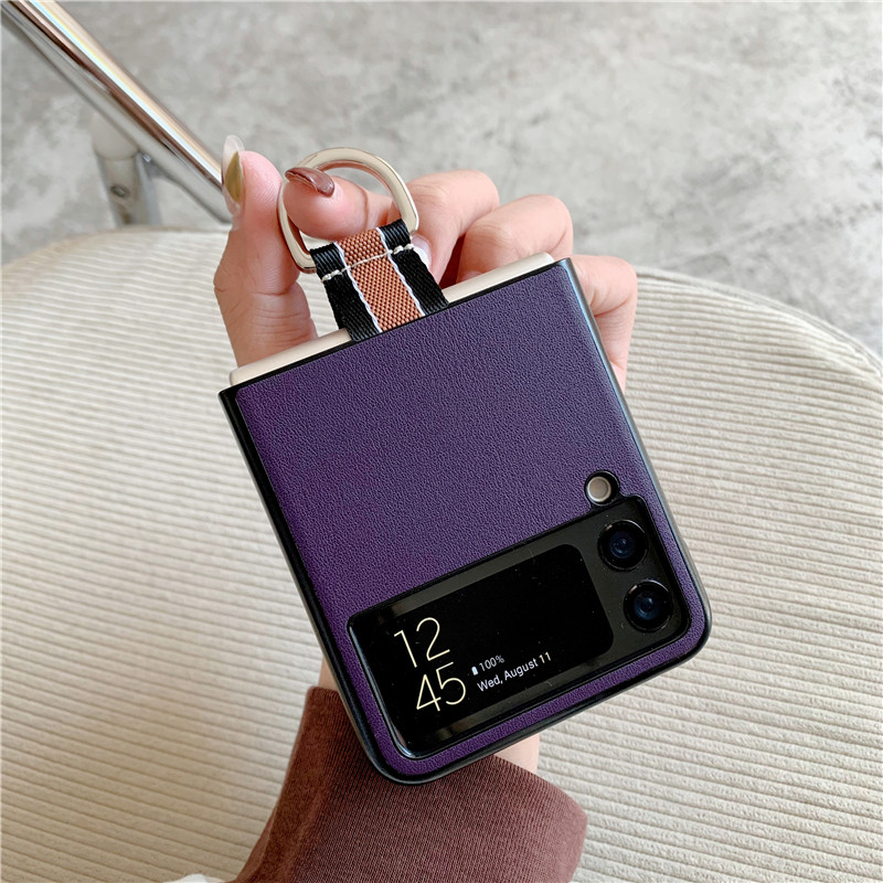 适用三星zflip3折叠屏手机壳FLIP3全包防摔皮纹f7110超薄保护套指环手绳新款galaxy Zflip3手提挂绳5G女外壳