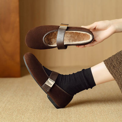 平底毛毛鞋女外穿2025新款秋冬季加绒玛丽珍女鞋法式温柔晚晚单鞋