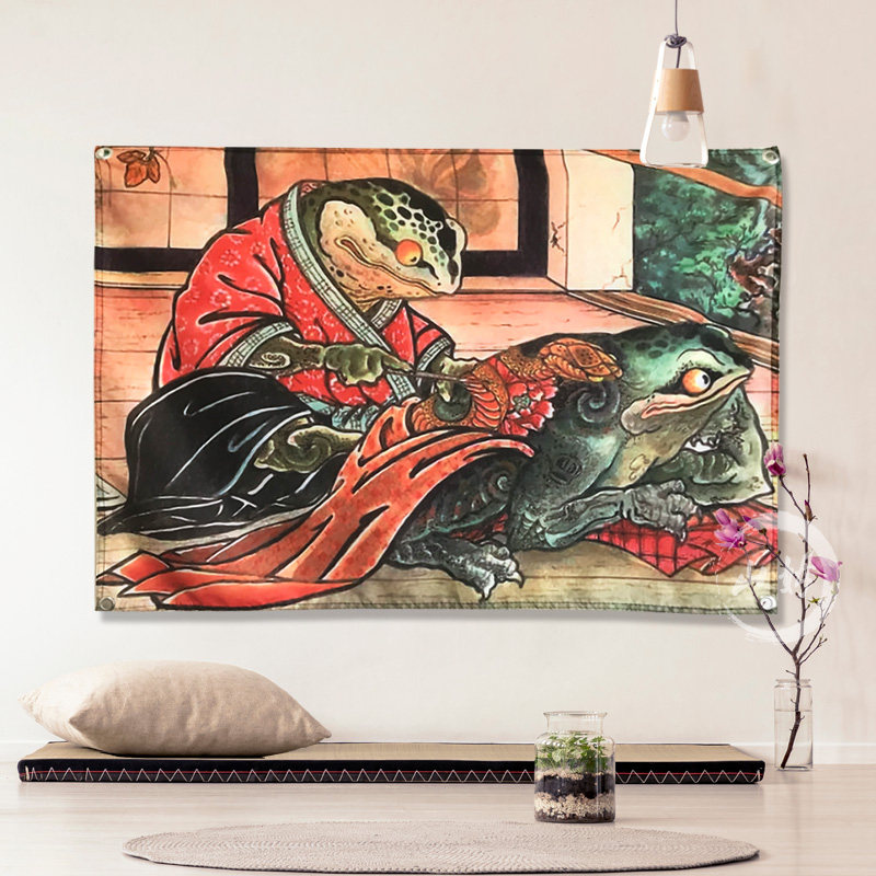 日式蟾蜍纹身刺青酒吧餐厅招财装饰品装饰挂布挂帘背景布隔断墙布