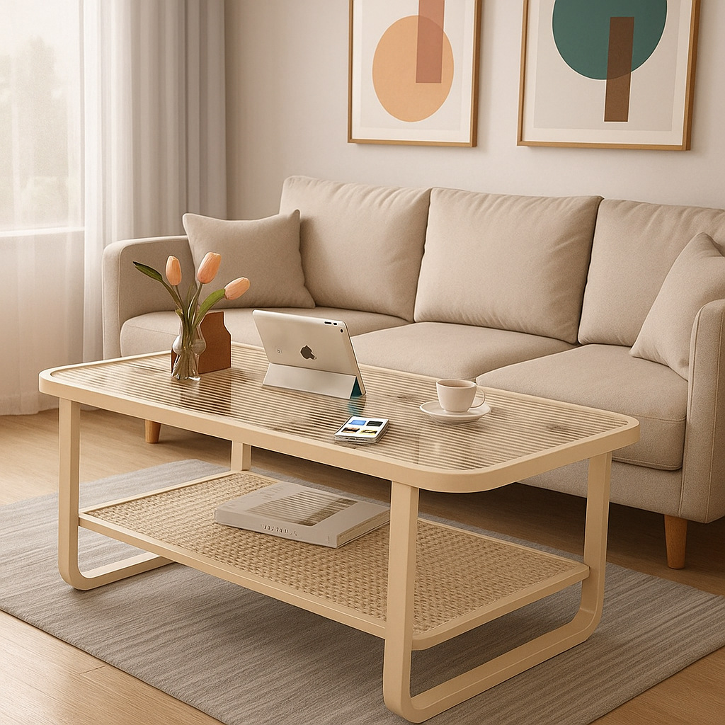 沙发茶几客厅家用简约轻奢高级感现代钢化玻璃奶油风格小户型桌子