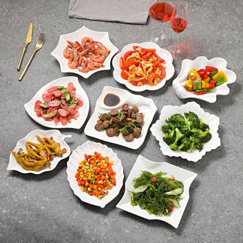 盘子菜盘聚会团圆餐盘商用早点盘西餐盘陶瓷纯白中式不规则组合盘