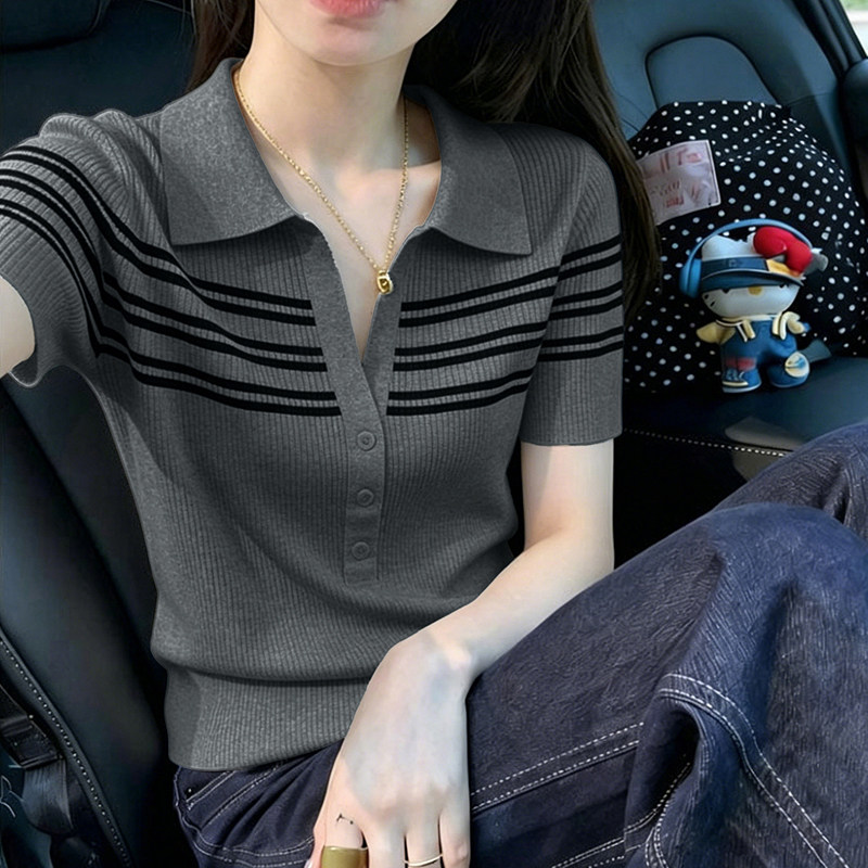 纽扣针织polo衫女款爆款2026新款时髦洋气减龄百搭短袖上衣女夏季