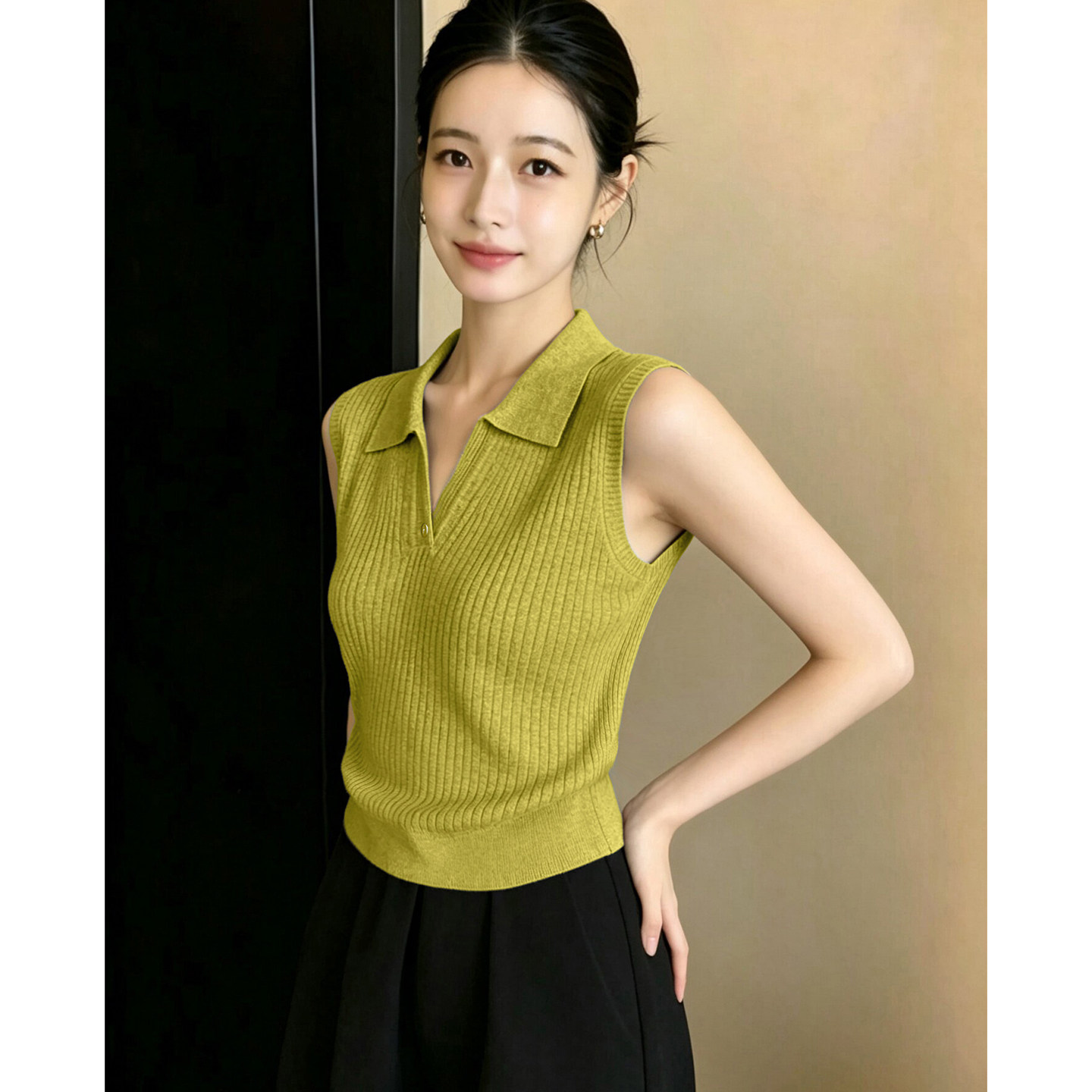 莱赛尔天丝无袖针织背心女外穿可内搭打底2026夏季新款polo领上衣图片