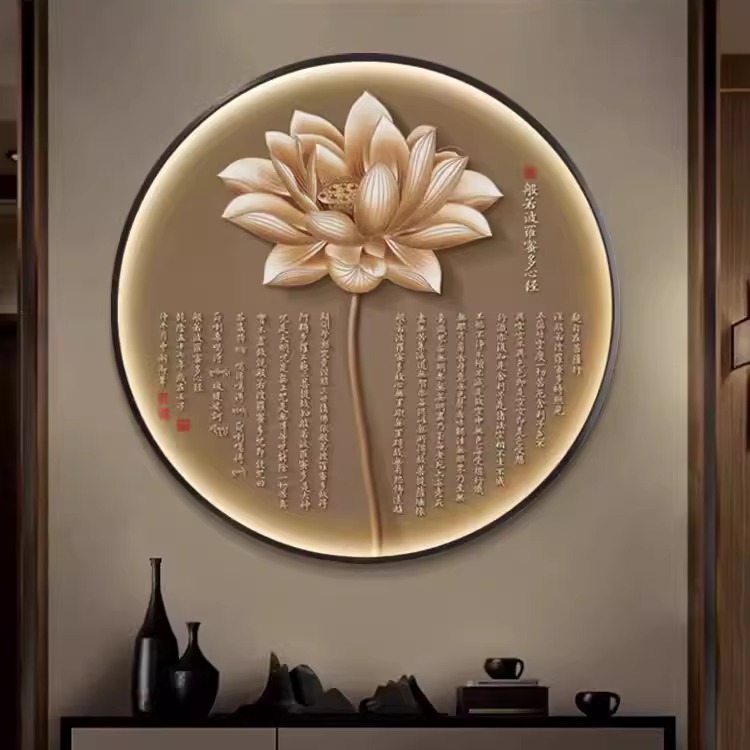 新中式玄关装饰带灯画