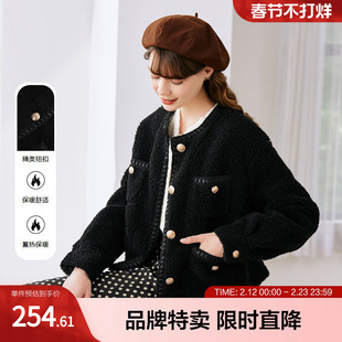 betu百图短款毛呢外套女仿羊羔绒小个子设计感棉衣冬季新款