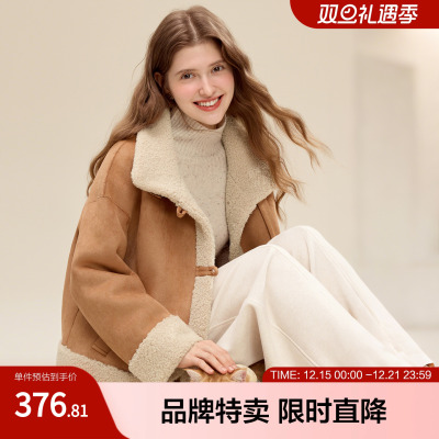 betu百图翻领颗粒绒外套秋冬女装加厚保暖外穿短款外套通勤