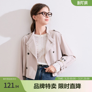 外套 简约小立领双排扣宽松短款 betu百图通勤短款 风衣新款